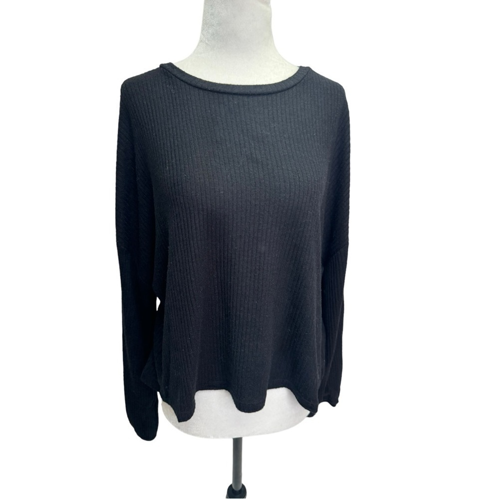 Z Supply Black Oversized Long Sleeve Crew Neck T-shirt Top Size M